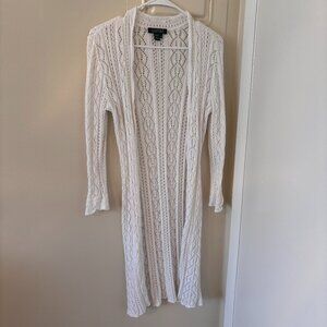 Y2k Ralph Lauren Open Front 100% Cotton Long Knit Cardigan